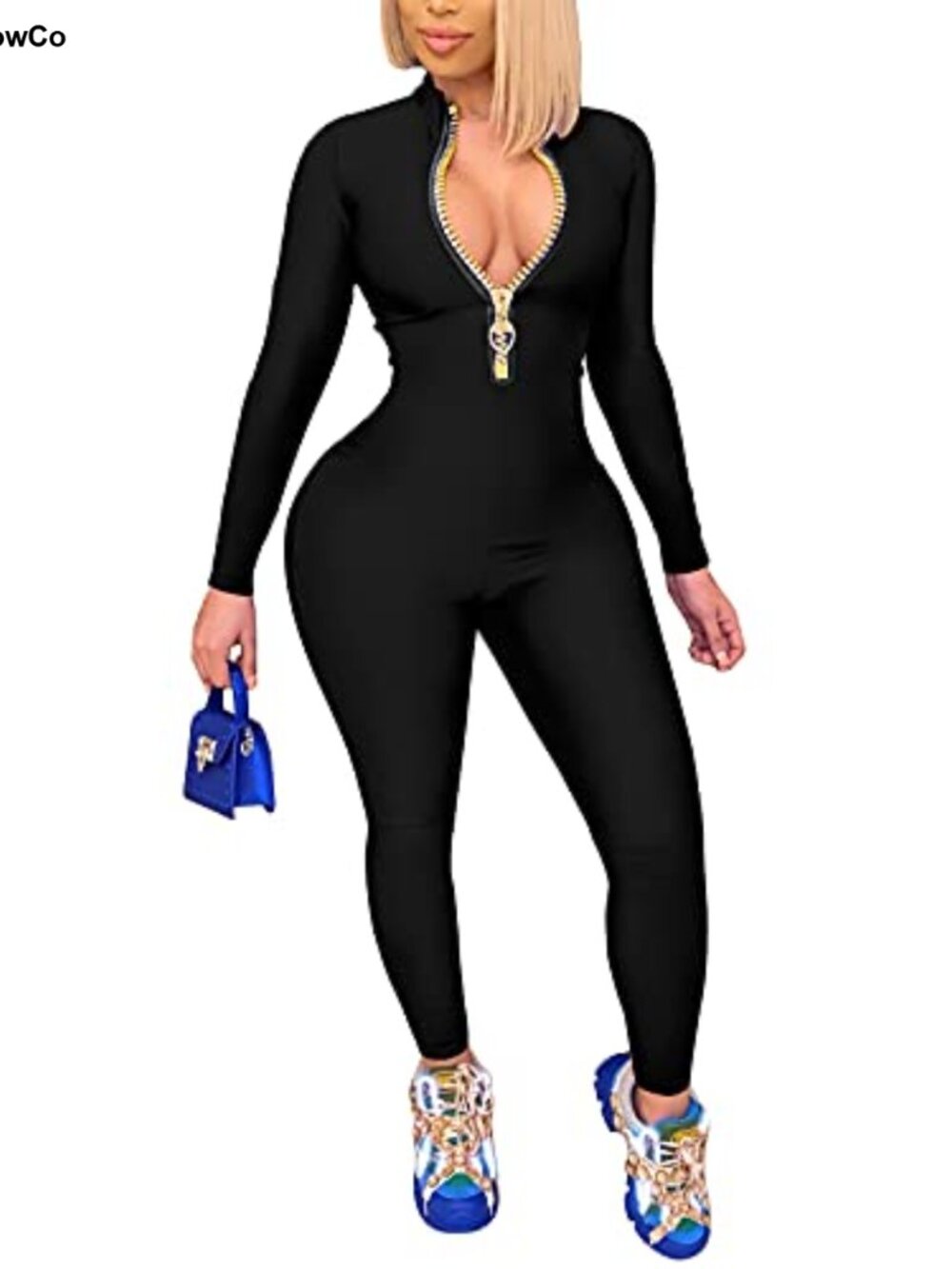 Women's Bodycon Jumpsuit Long Sleeve Zip Front One Piece Outfit